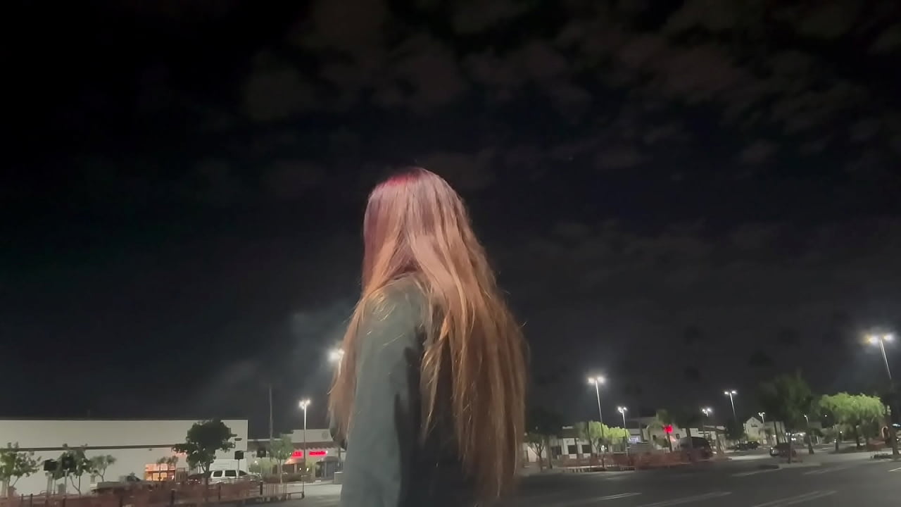 European Stepmom Smoke Session Outdoor at night in a parking lot
