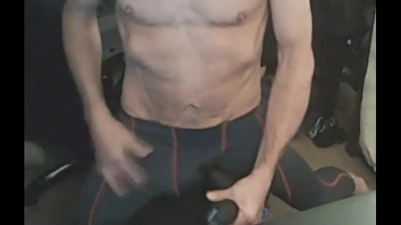 Stretching in Spandex on Stool with Massage-gun