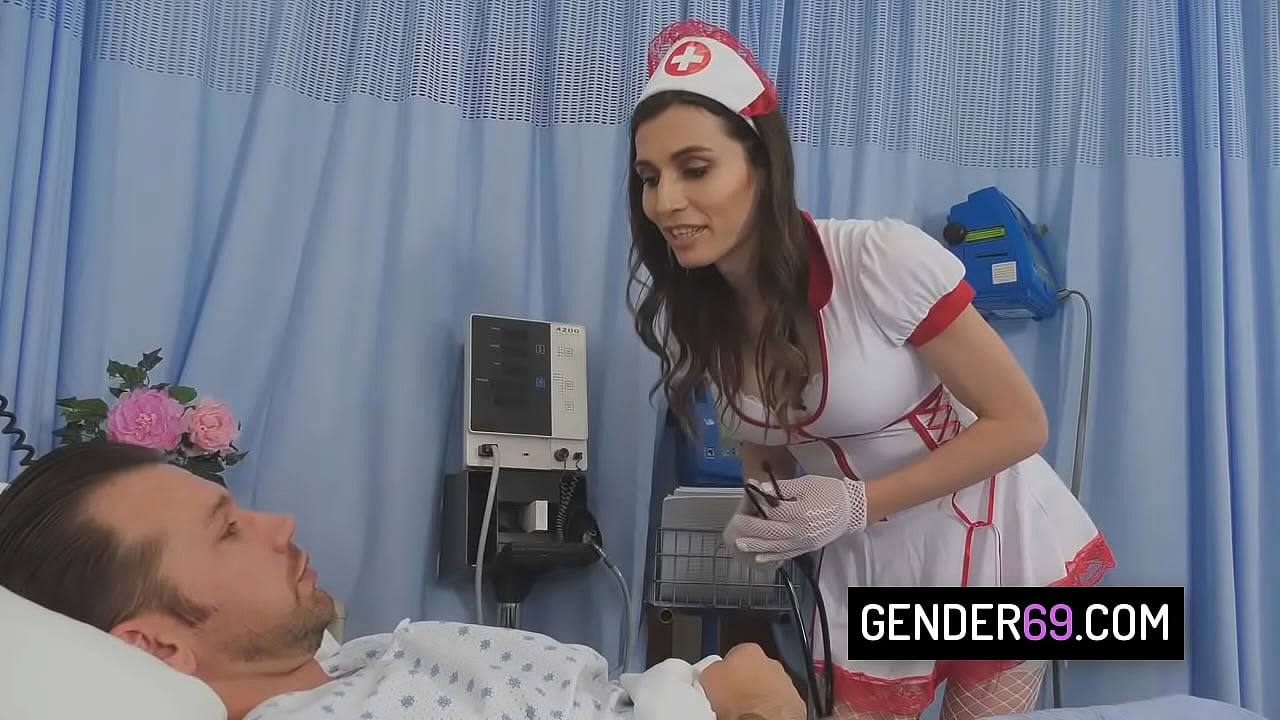 Hot transgender nurse gives sloppy blowjob to her patient and gets her ass banged