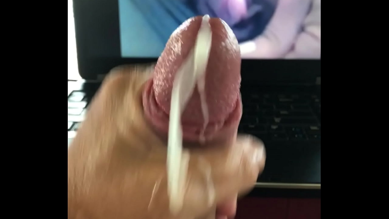 Big cock huge cumshot while watching giant clit