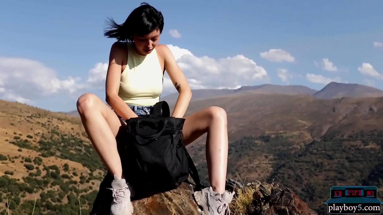 Petite brunette Playboy babe from Spain shows off her super tight body outdoor