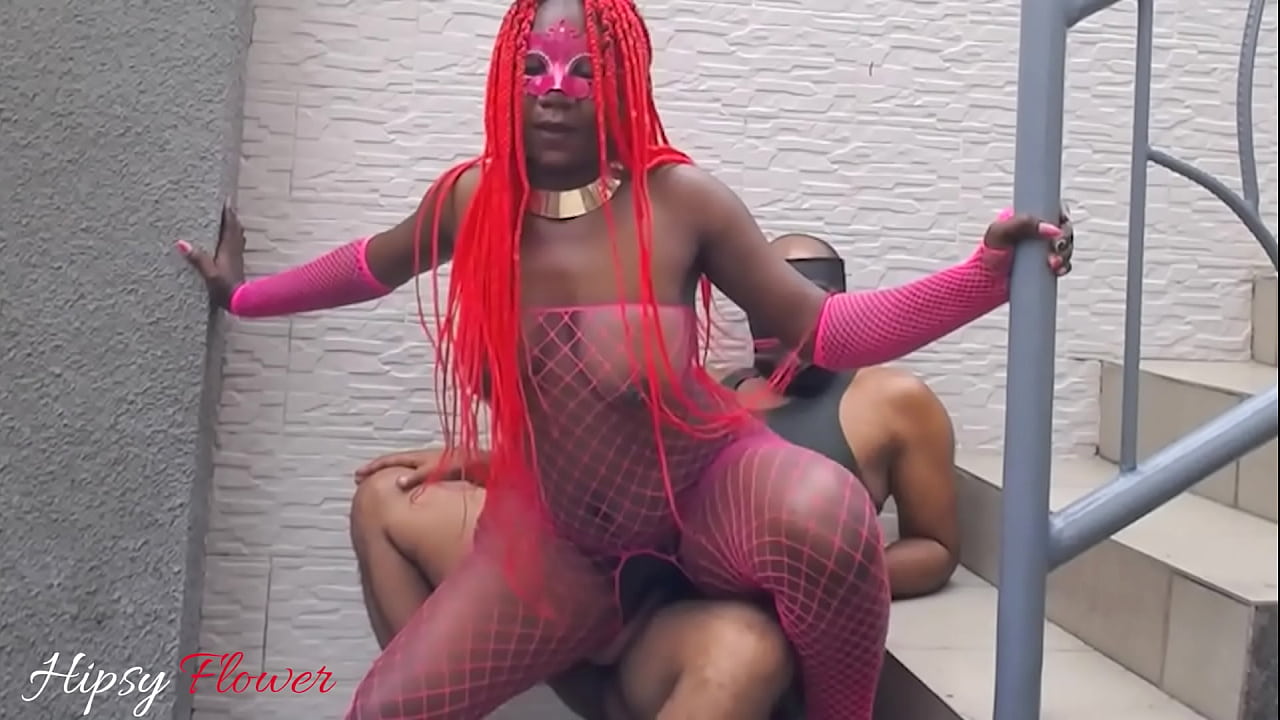 Ass licking lead to dick riding on an outdoor stair