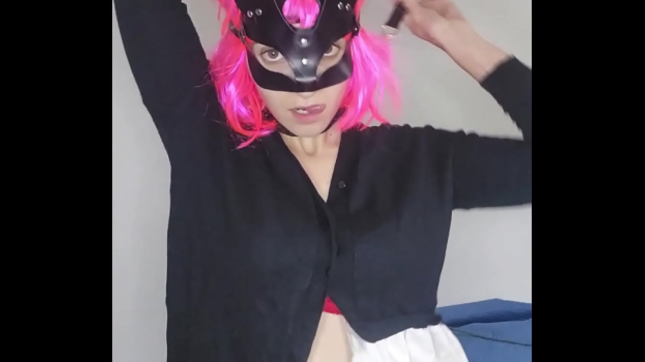 Look how horny I am with my kitty mask and my big natural tits