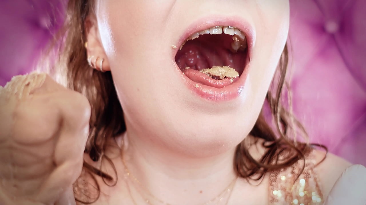 ASMR eating food fetish video - girl with braces eating chocolate man - giantess vore