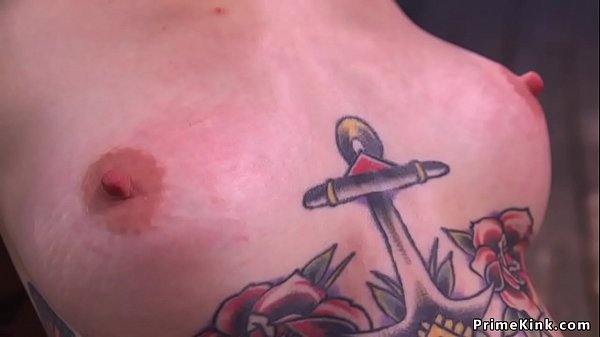 Alt brunette slave locked in metal device gets hard whipped by master