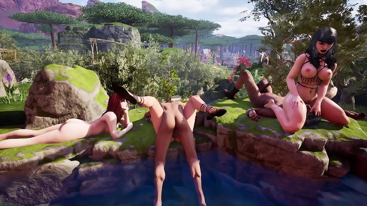 Quick orgy in a mountain pool, two couples and a lesbian