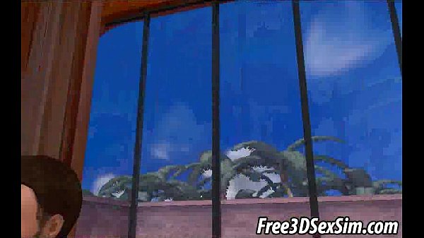 3D ebony babe gets double teamed by two white guys