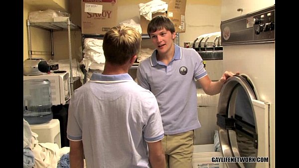 Young man making homo love with coworker