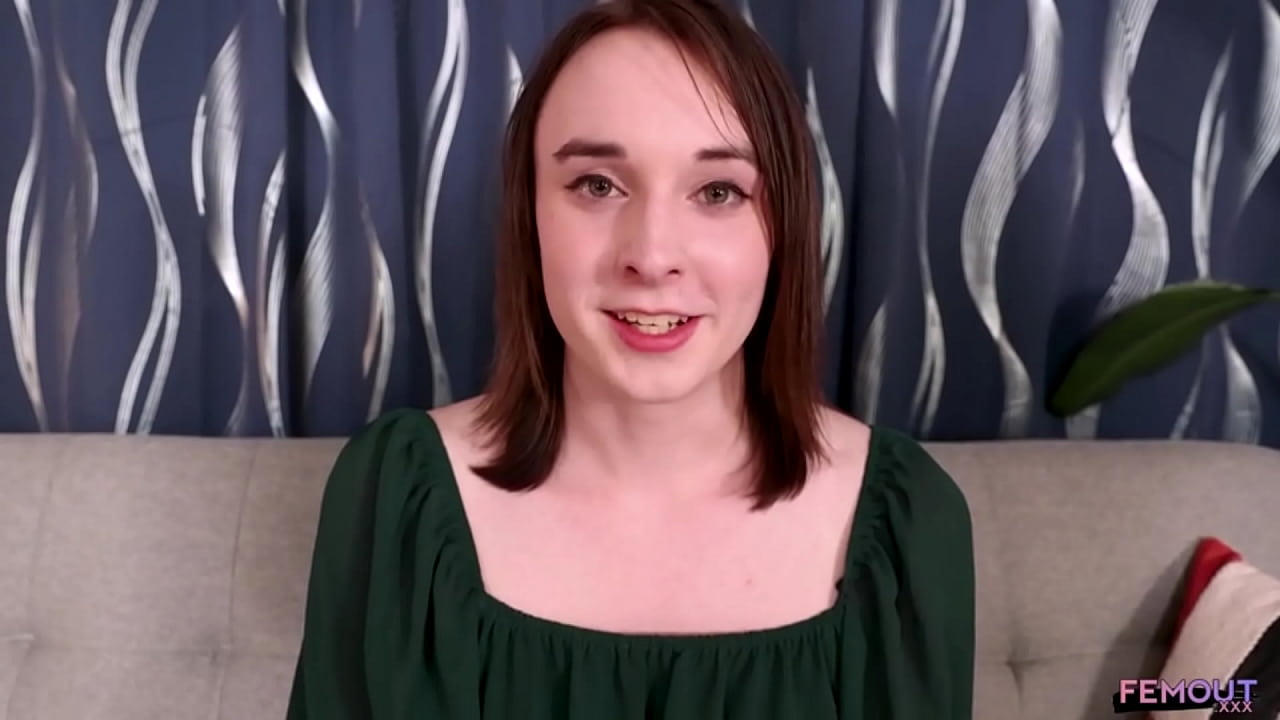 FEMOUT.XXX: Stunning sublime young tranny with small tits and pink nipples jerks off her huge cock while fingers her ass