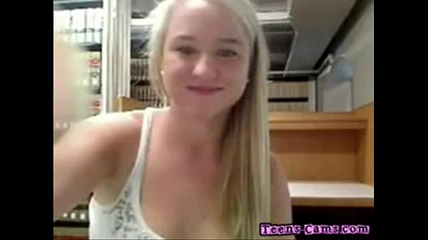 Sexy Blonde Busty Teen masturbates in public library