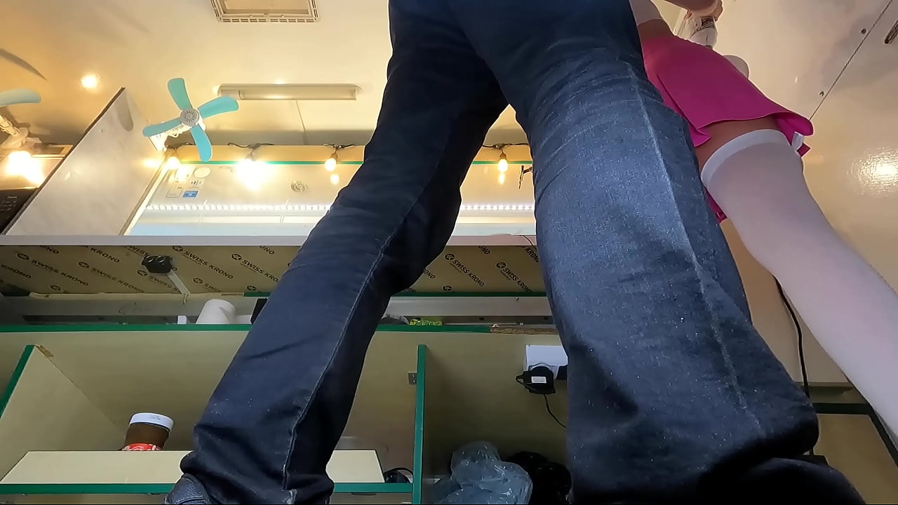 Beauty teen upskirted at work by candid camera