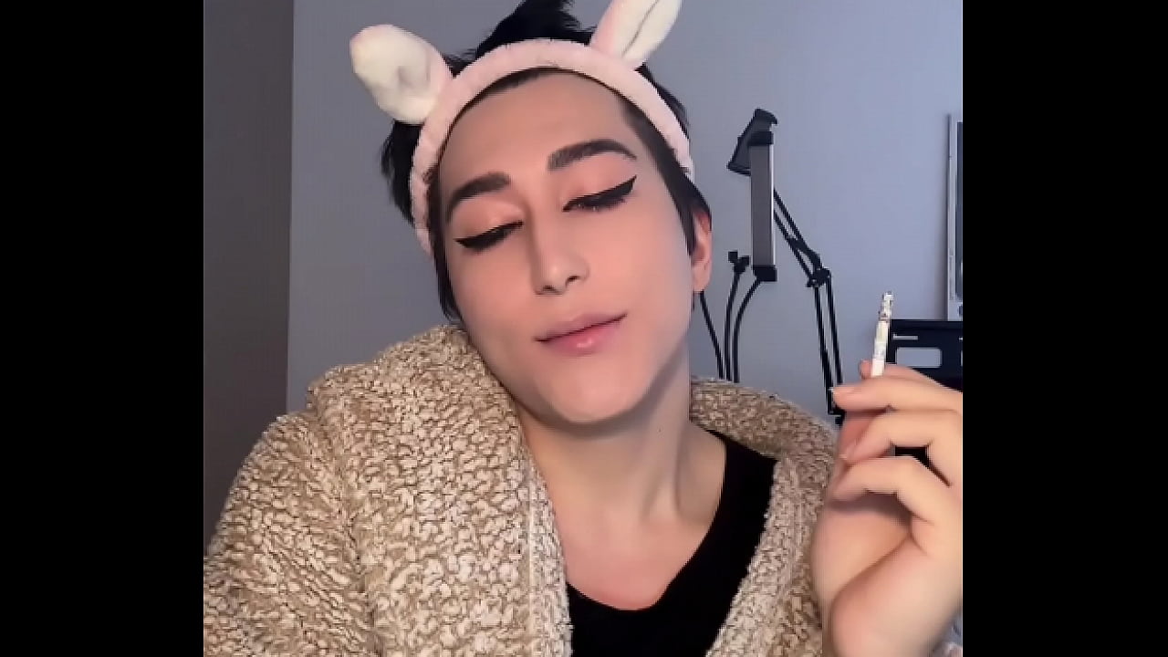 Beautiful crossdersser smoking feminization