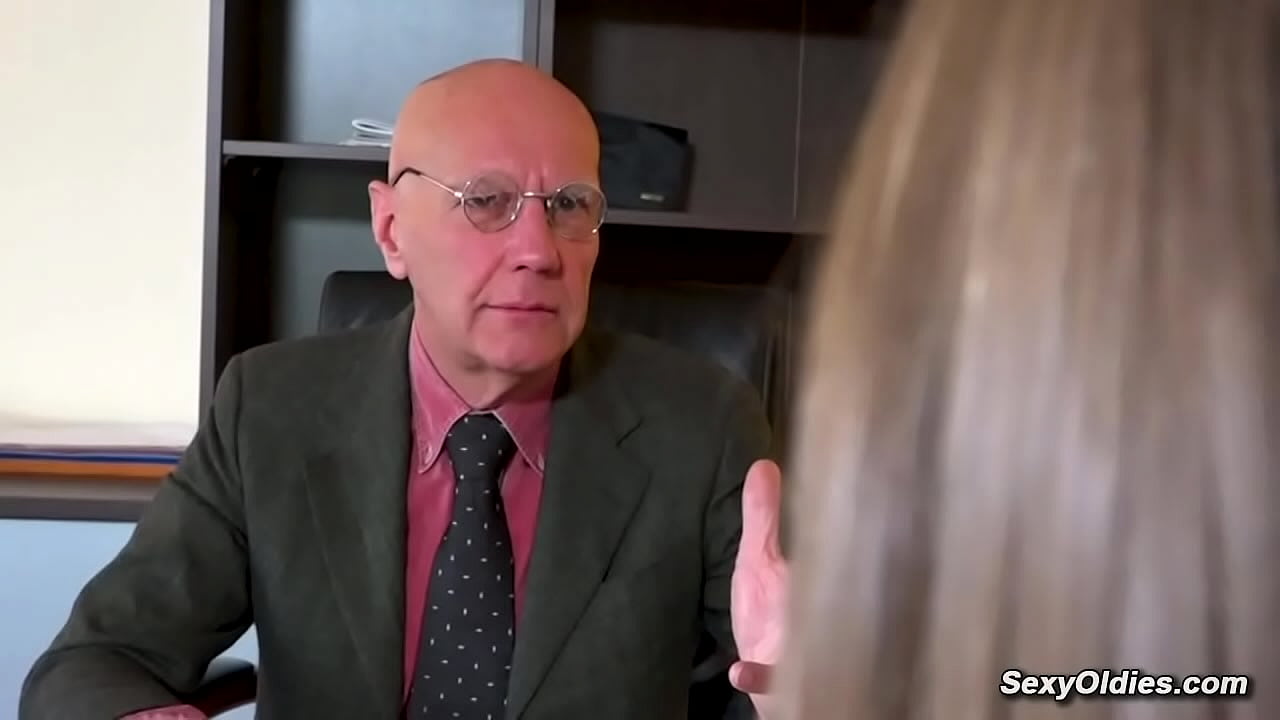 Sexy blonde teen Daisy Cake seduces old man Hugo in his office then strips off naked and makes him lick and fuck her shaved pussy