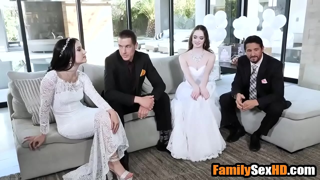 Lesbian stepdaughters group sex with stepdads before wedding
