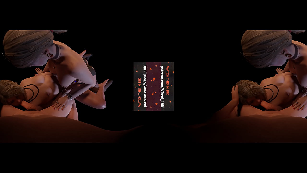 VReal 18K Spitroast with Lesbian Strapon - FFM, Orgasm, Masturbation, Stockings, Oral, Blowjob