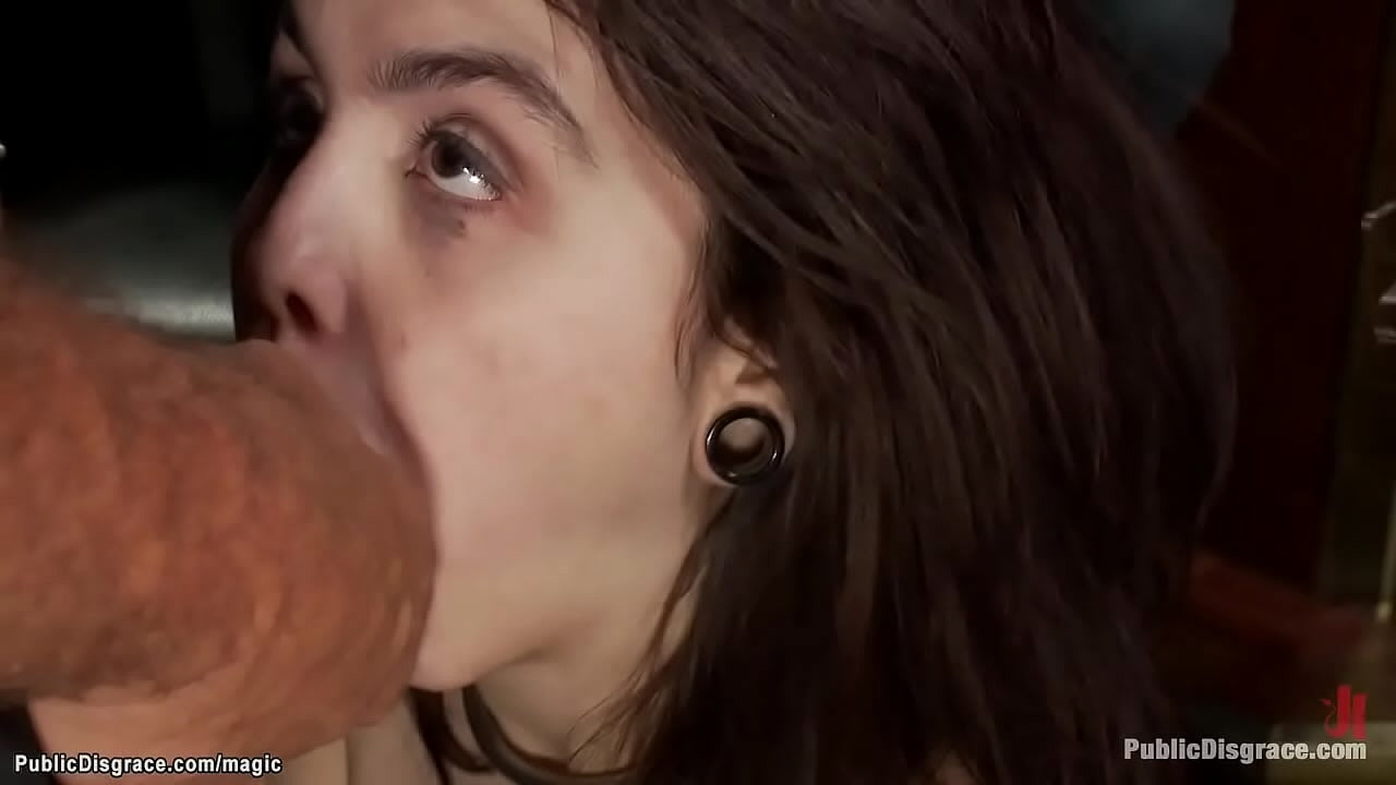 Tied brunette spinner Tegan Tate is hard flogged by Ramon Nomar and dom Princess Donna Dolore then gets giant cock up her ass in public place