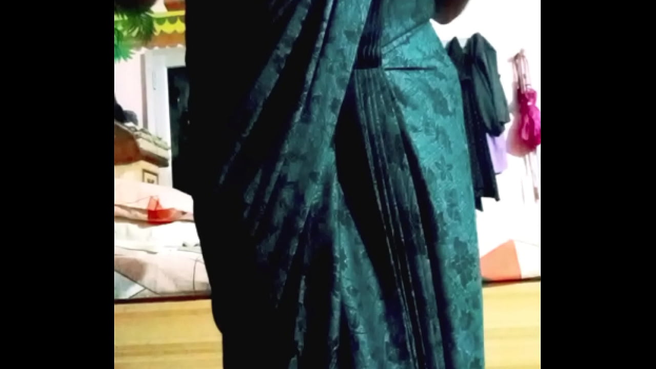 Indian Gay Bottom Crossdresser Gaurisissy pressing and playing with her big boobs in Black Saree hard xxx sex