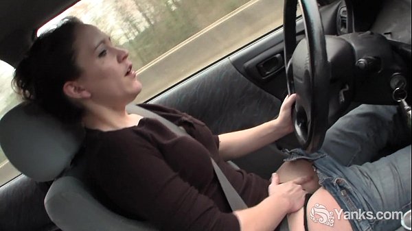 Sexy Lou driving and rubbing her wet pussy