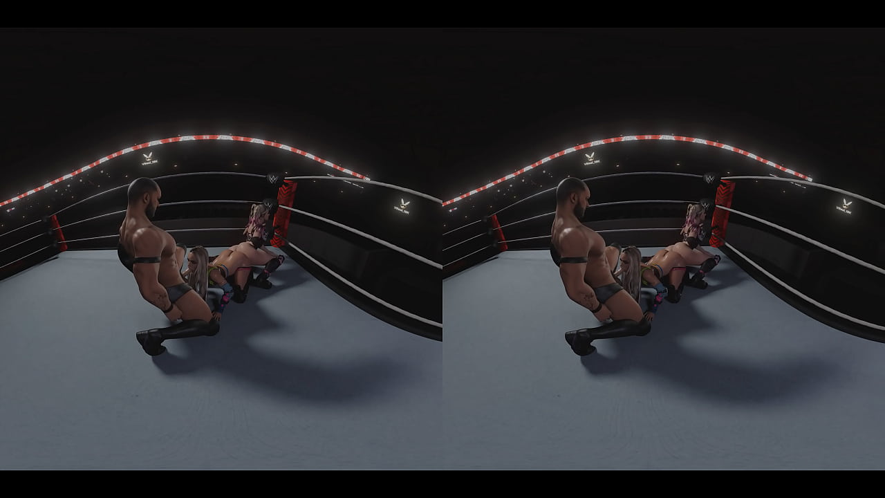 WWE Reverse Spitroast (blowjob and pussy-to-pussy) double-ended dildo FFM featuring Liv Morgan, Alexa Bliss