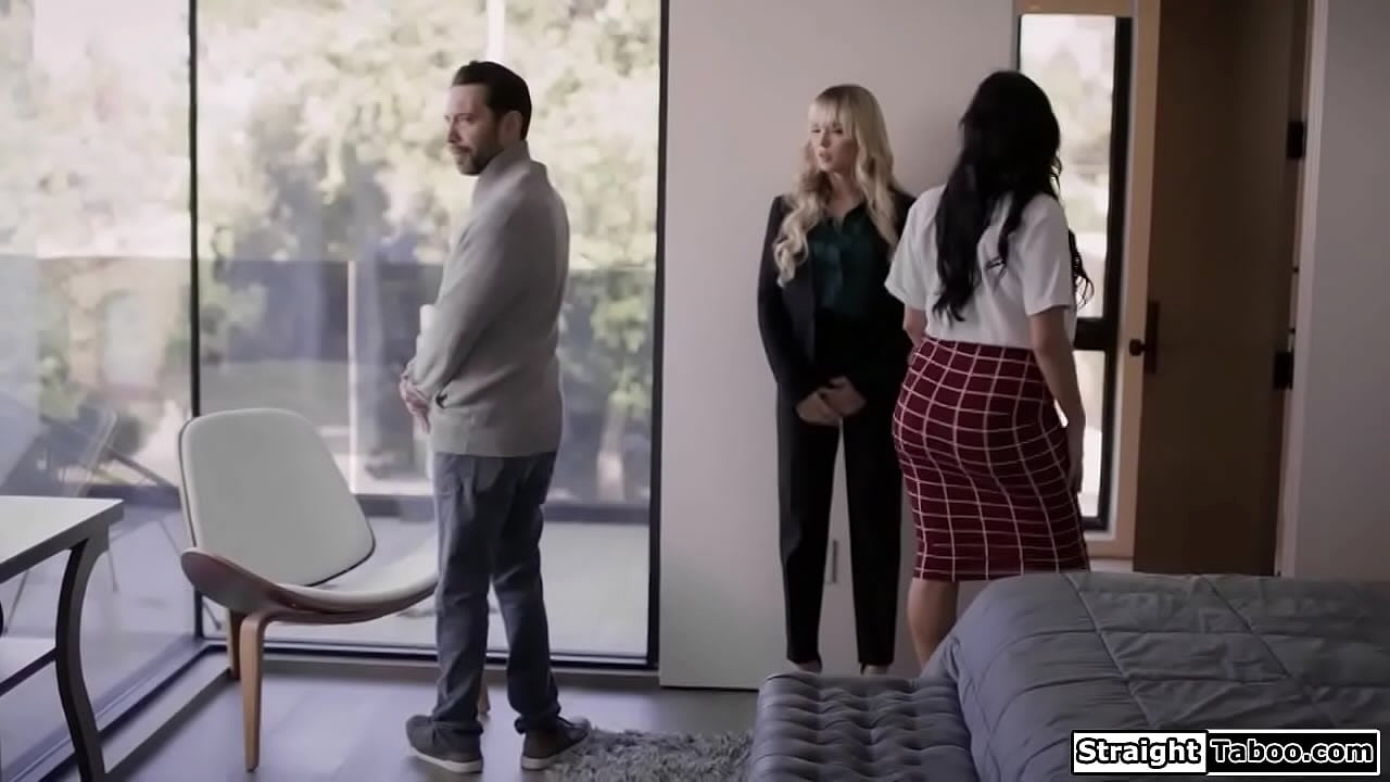 Petite realtor seduces a married man and kisses him.The big tits blonde sucks his cock and he gives her oral sex as he fingers her cunt.Then is fucked