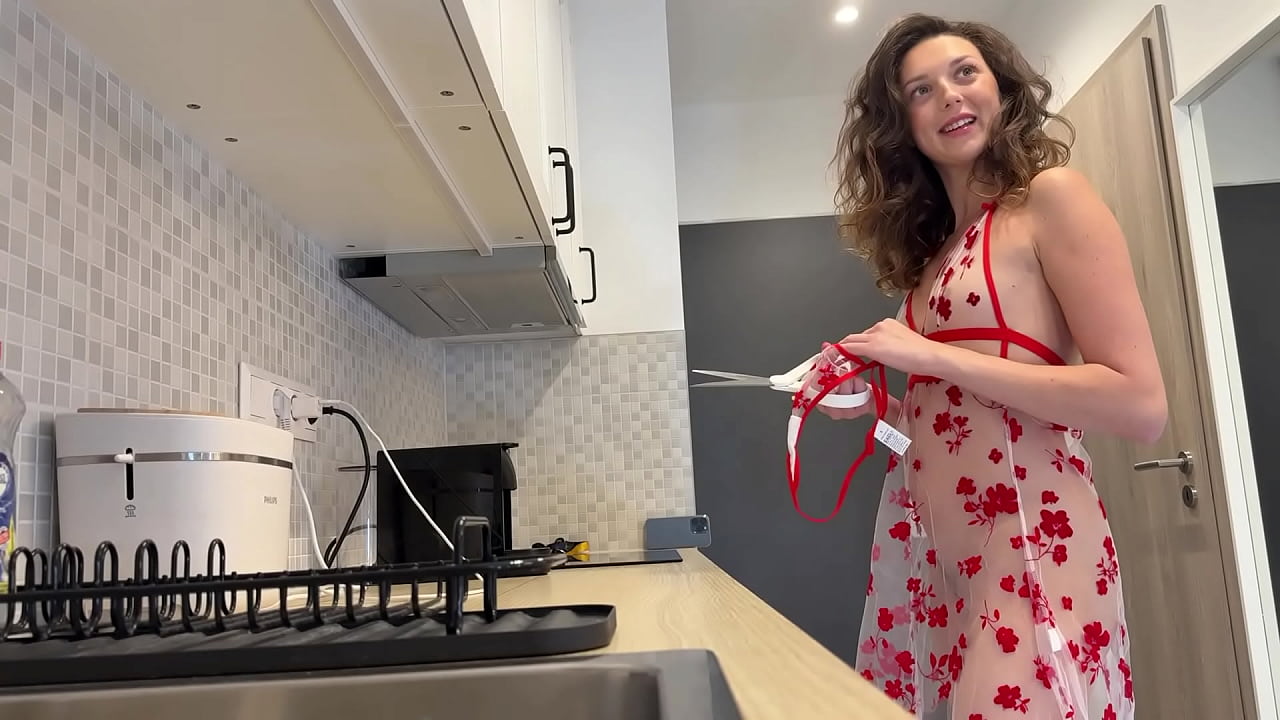 Sexy and horny long legs skinny slut gets bored in her transparent seethrough dress