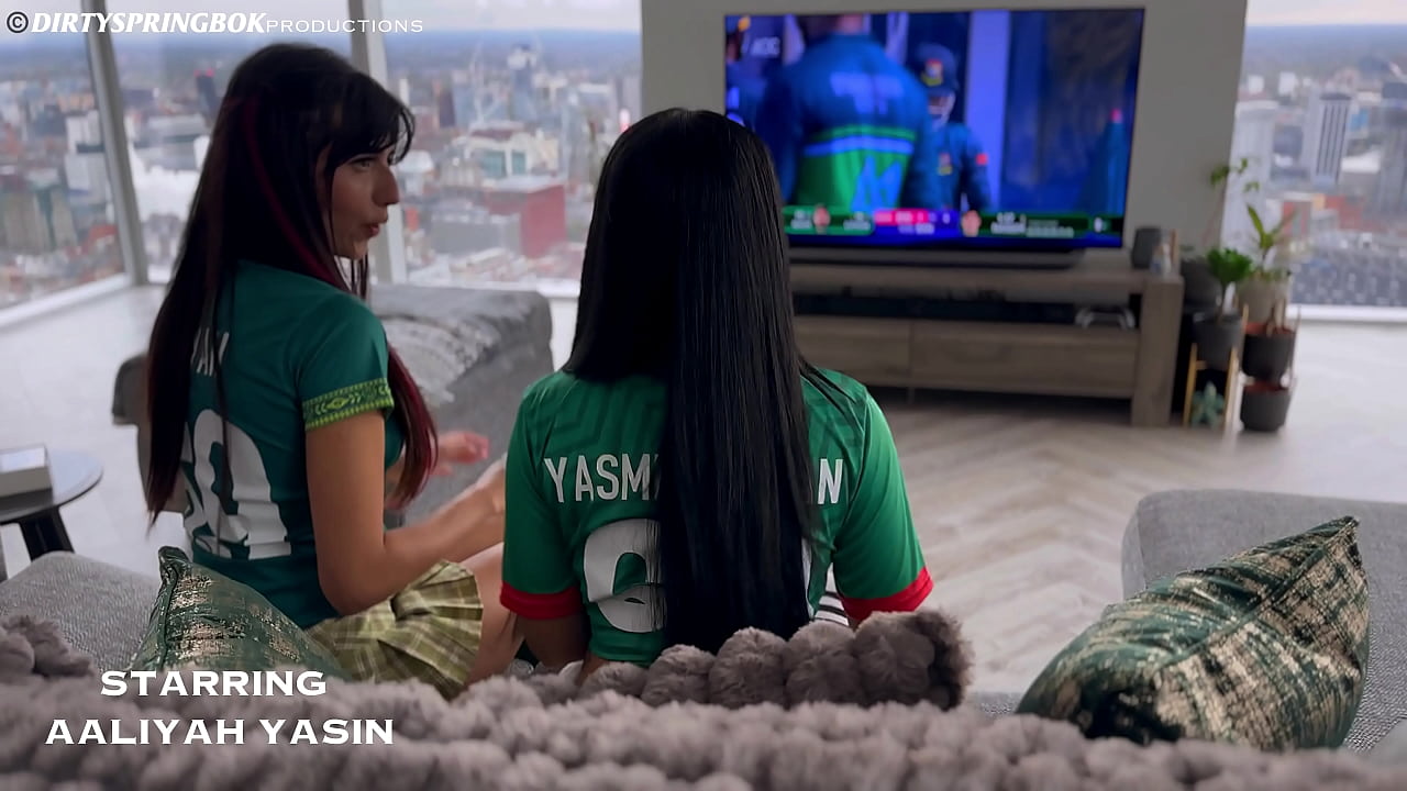 Two horny cricket fans rub their pussies together