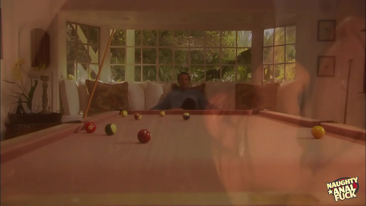 The game of pool concludes with the attractive brunette parting her legs to engage in vigorous anal intercourse