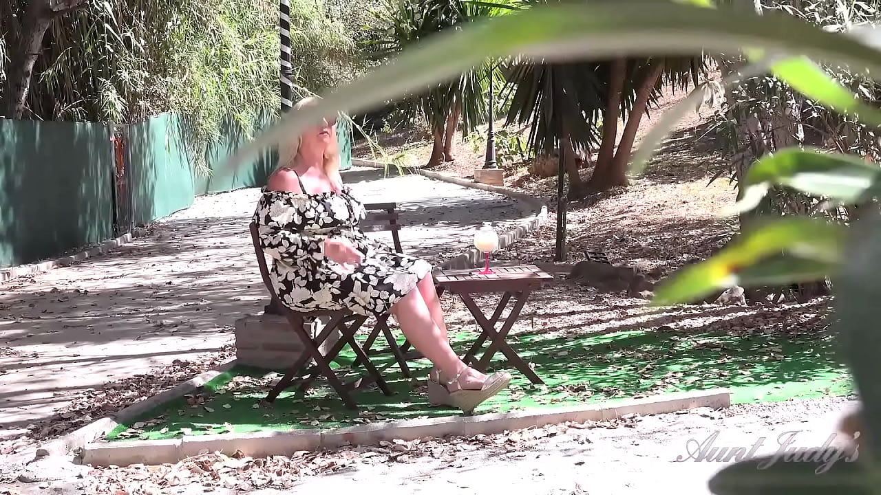 Busty 52yo BBW Bombshell Melody Charm masturbates outdoors