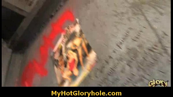 Interracial gloryhole blowjob - Ebony chick sucking white cock 7