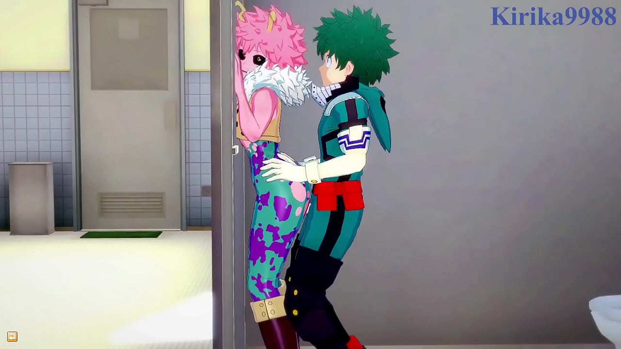 Mina Ashido and Momo Yaoyorozu and Izuku Midoriya intense sex. - My Hero Academia Hentai