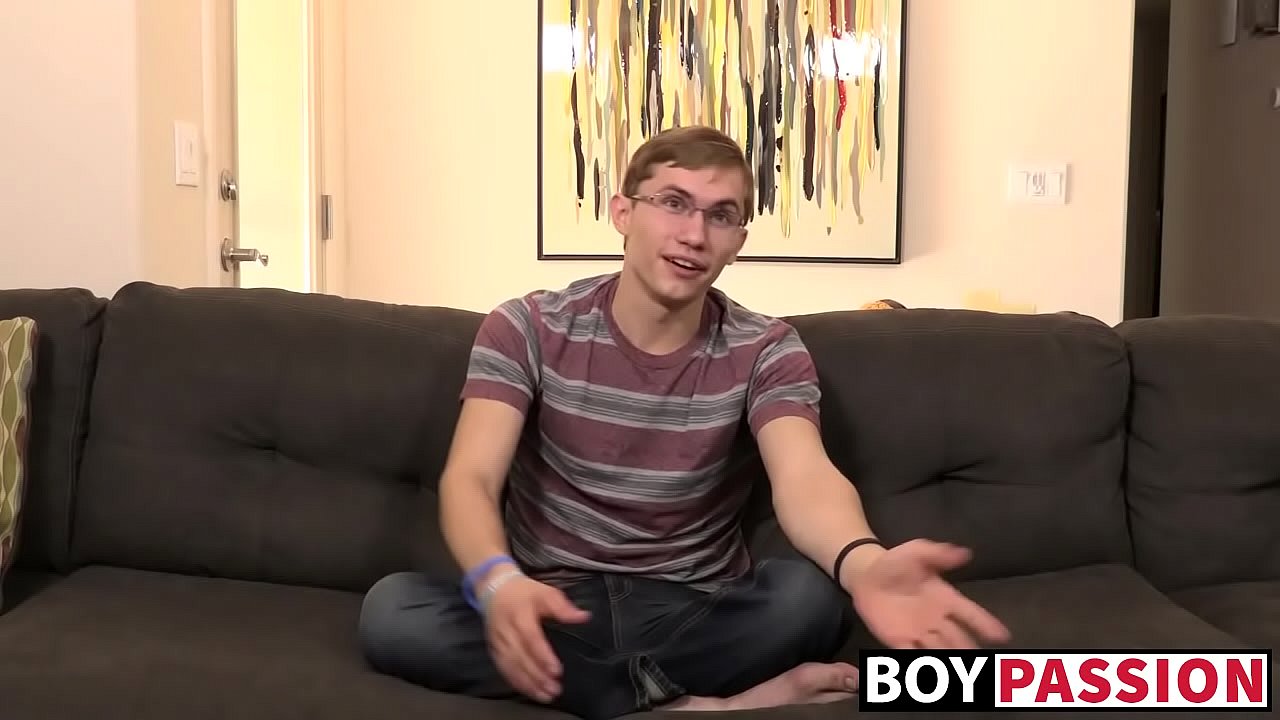 Young man in an interview masturbates