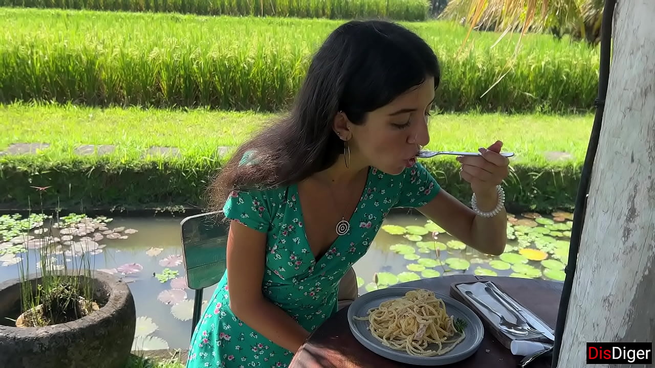 Cumwalk in Public Cafe Eating Pasta Carbonara with Sperm on Face