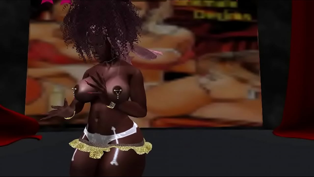 Hot black shemale Natasha Shadow (Second Life) tit shaking in club