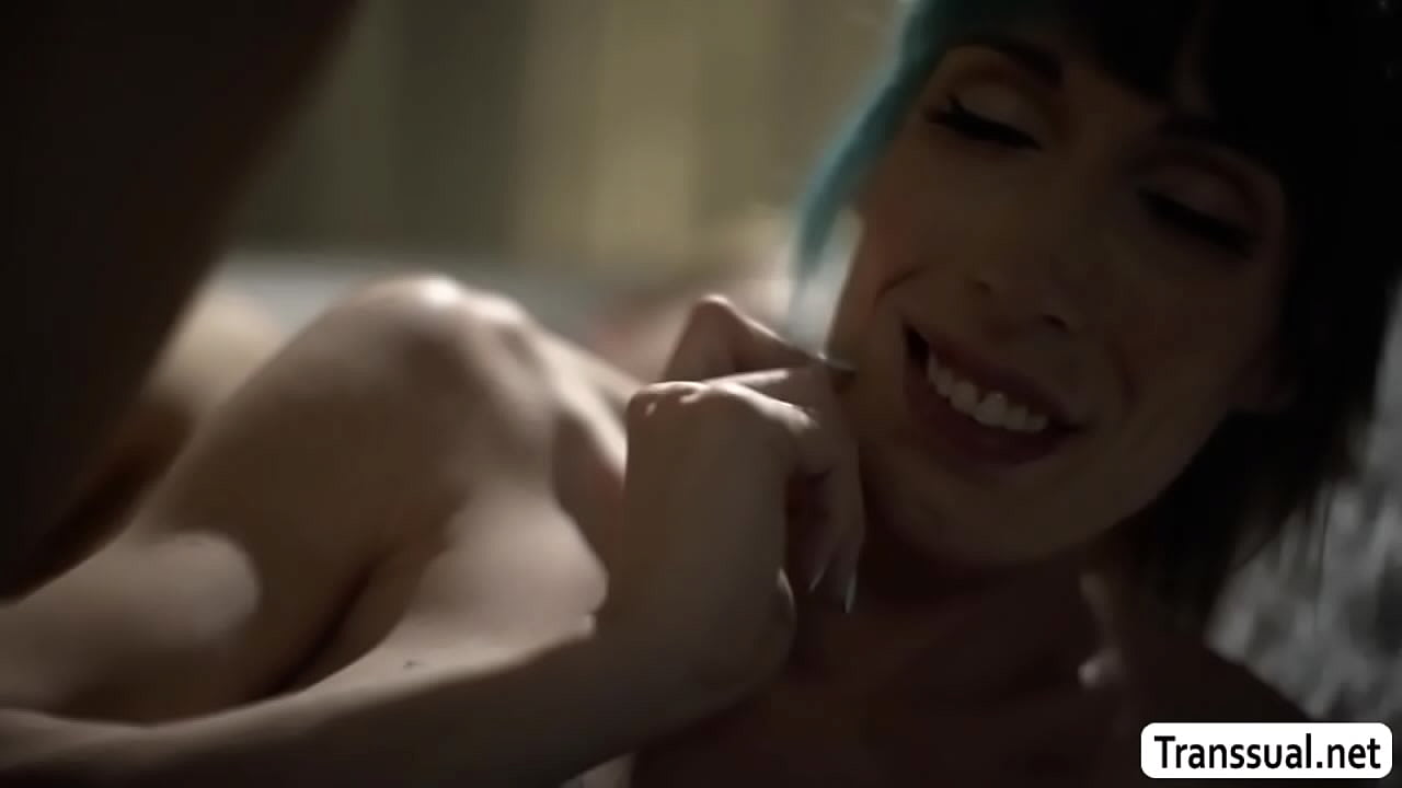 Tony Sting and his TS stepmom Melanie Brooks are on the couch kissing.After that,Melanie throats his hard big cock passionately