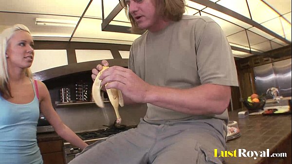 Chick with small boobs gets rammed hard on the kitchen counter