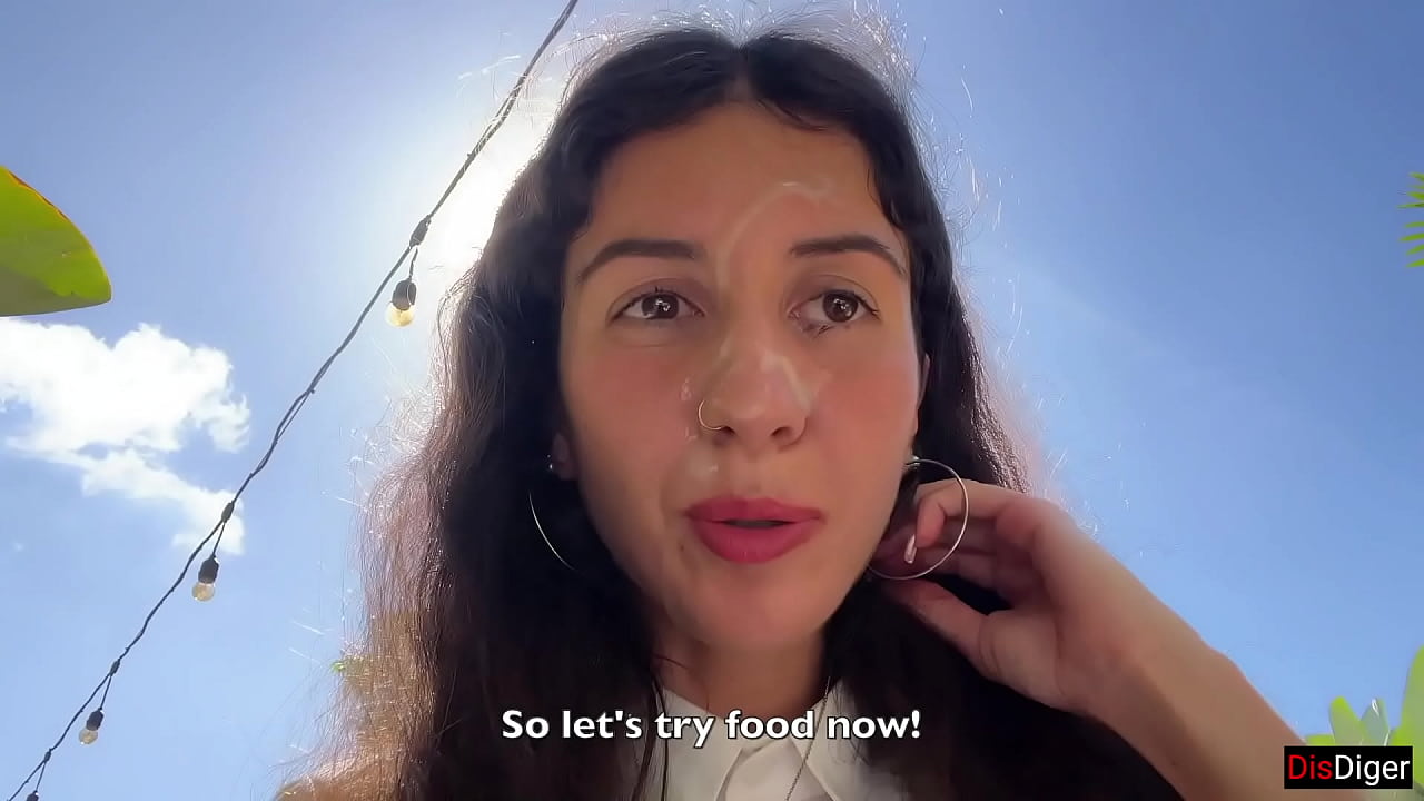 Cum on a girl's face in a public cafe - She eats lunch with cum on her face! - Cumwalk