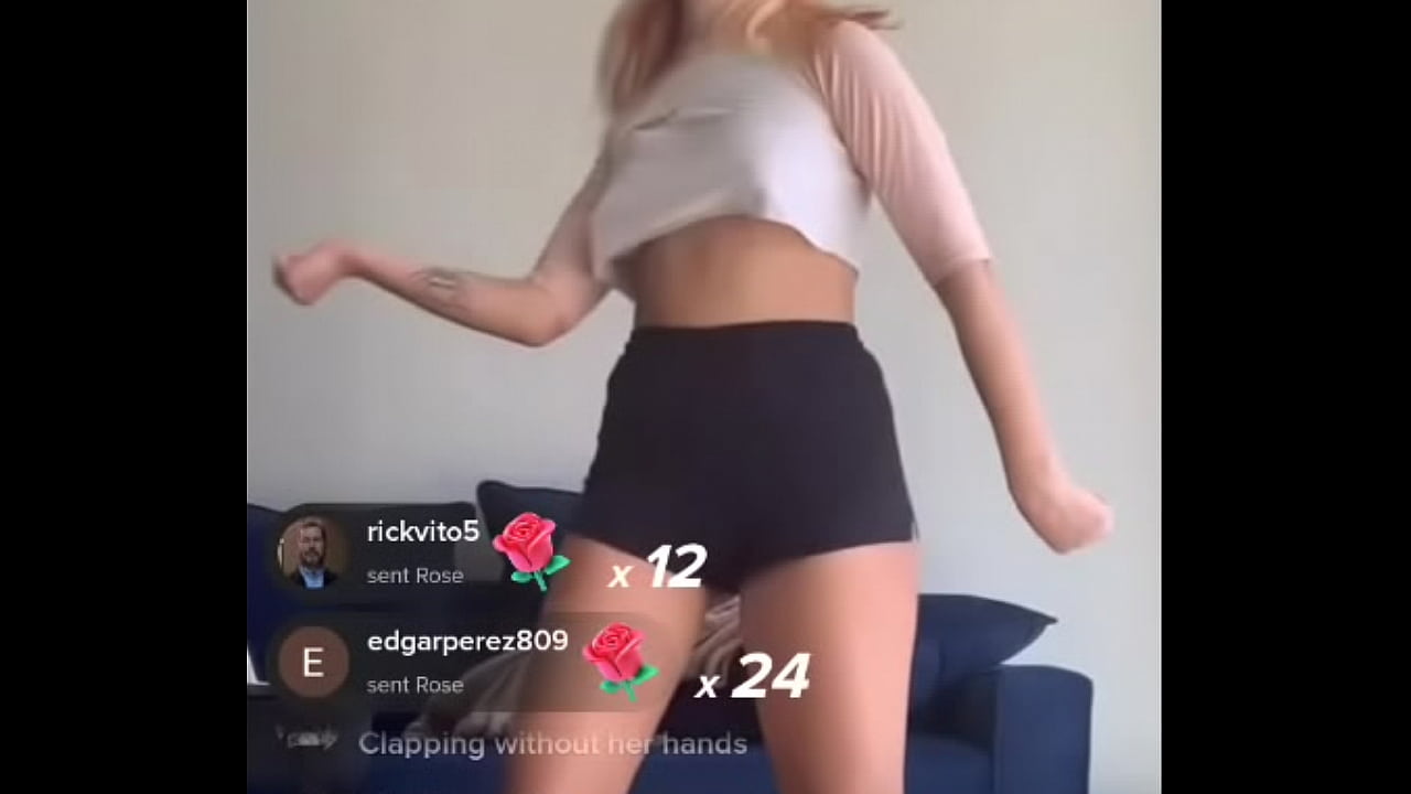 Bouncing blonde Boobs short shorts