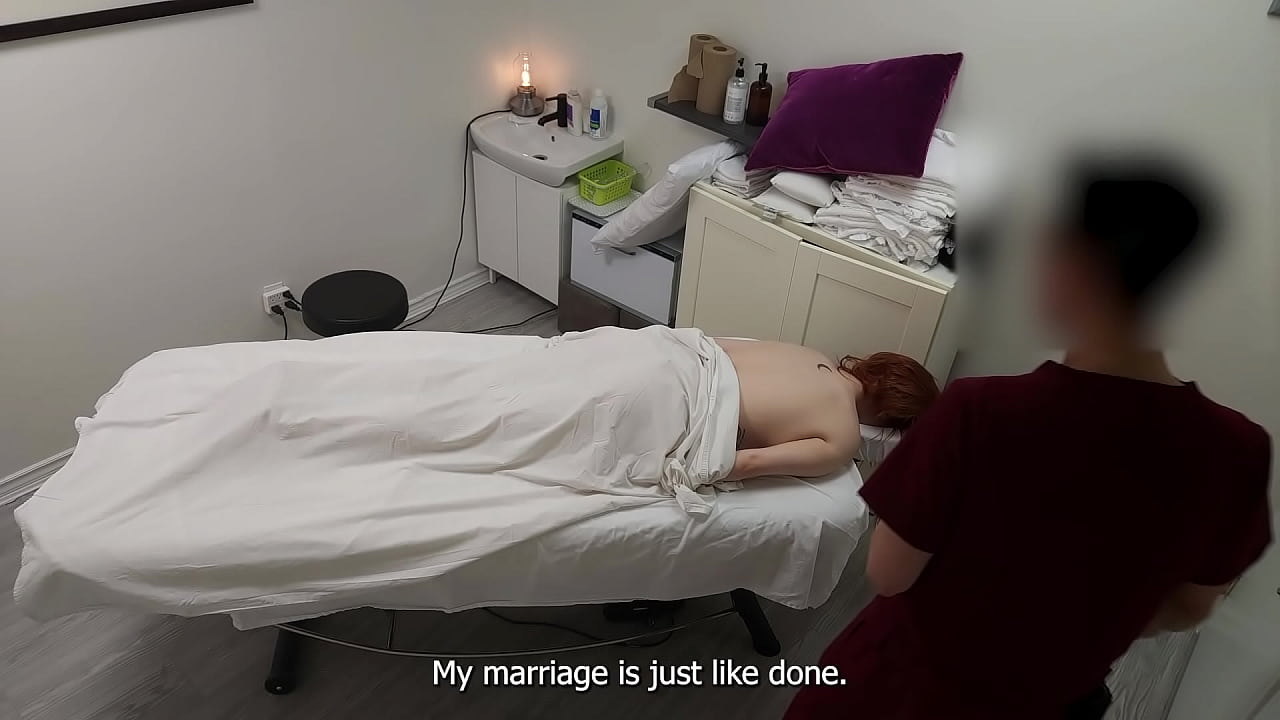 Hot redhead trophy wife came back just for a massage, she says, but we all know that it's not true!