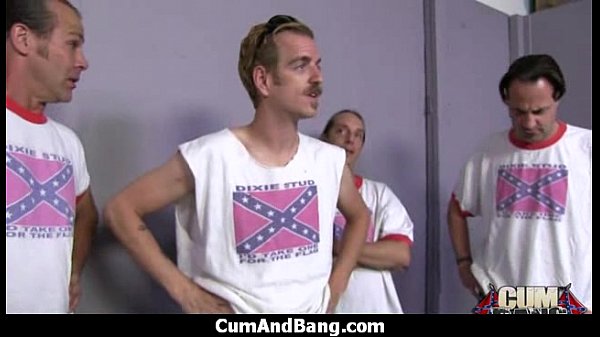 Supr hot ebony chick blows a group of white dicks 22