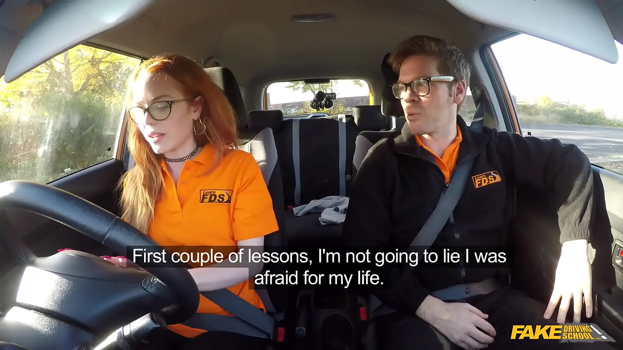 Elle Hughes and her pretty petite UK body penetrated by big cock in a car - Fake Driving School