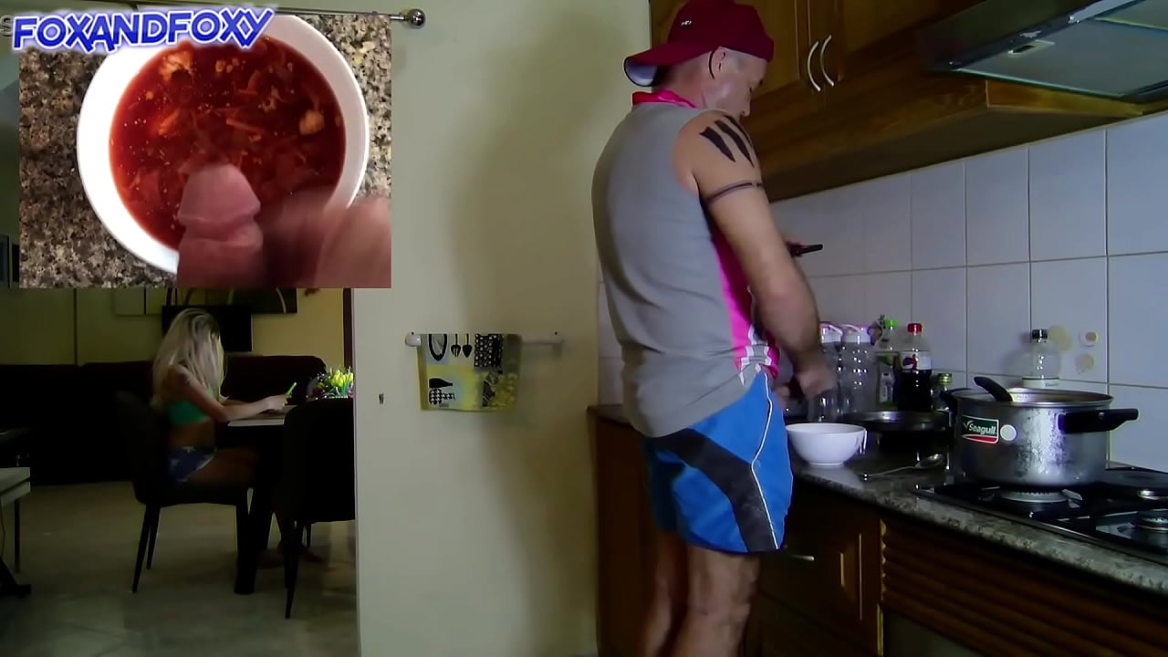 Pervent waiter masturbate to the customers soup