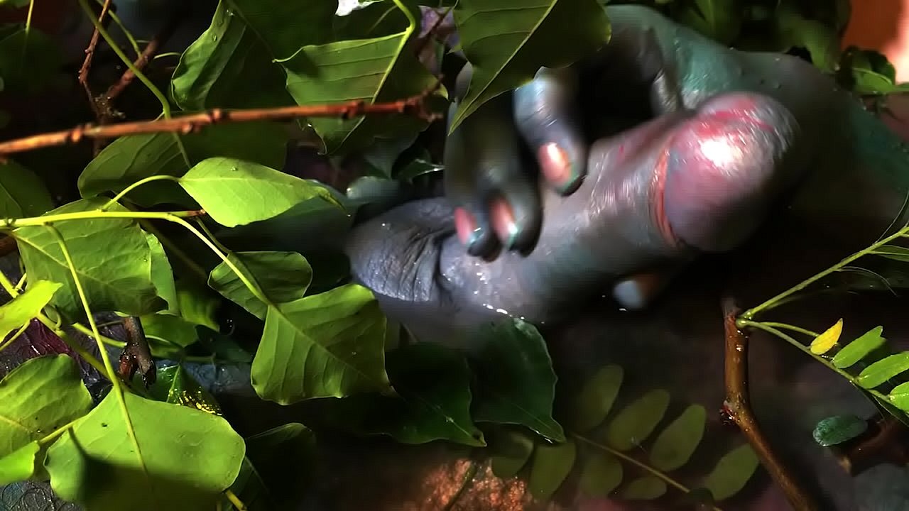 He was covered in body paint and calmly stroking his dick then I put my fingers in his ass and made him cum.