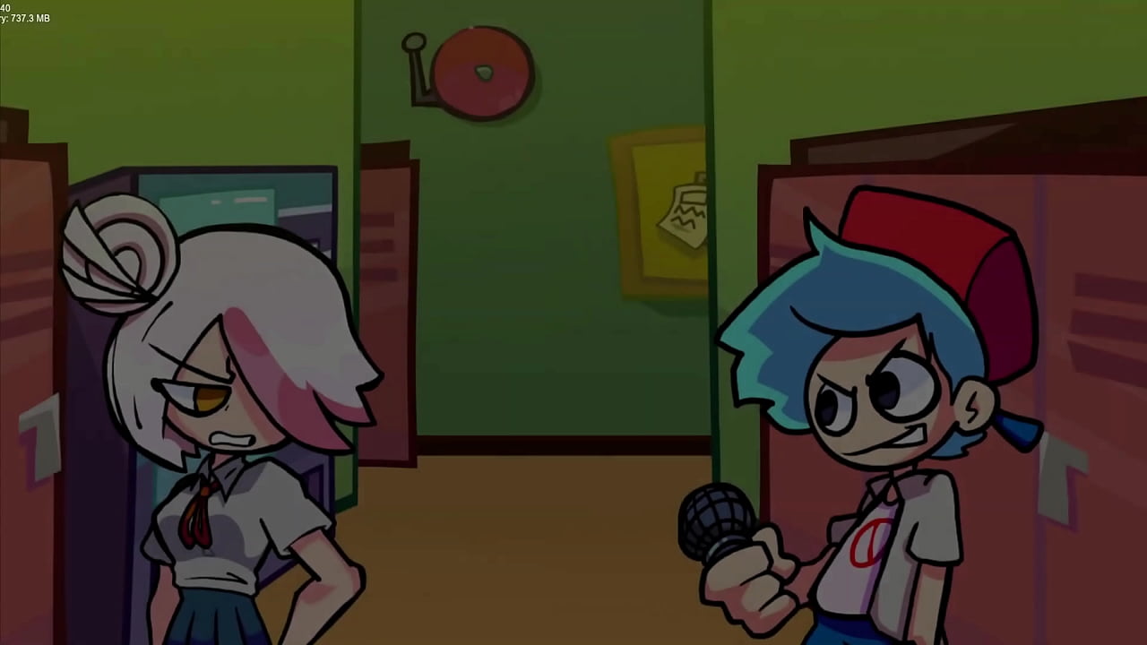 chica albina colegiala con chico peliazul colegial FNF