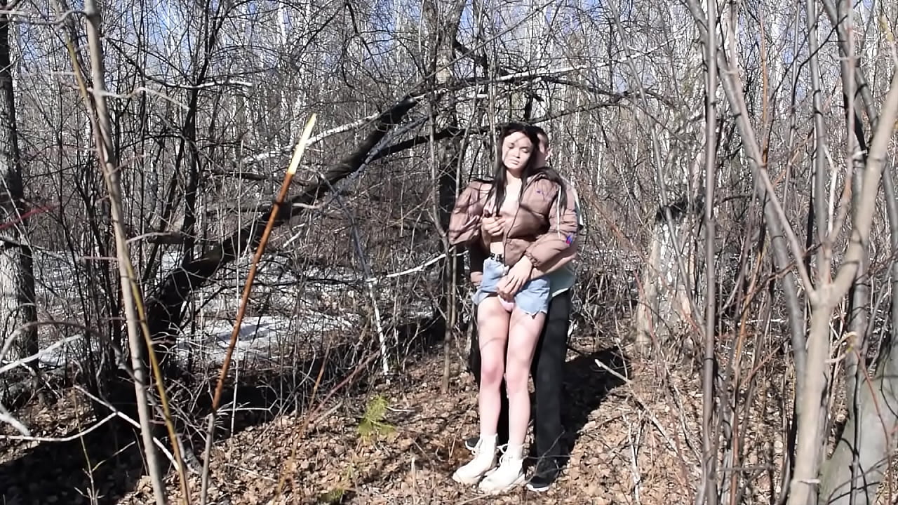 Caught and roughly fucked a young slut in the forest