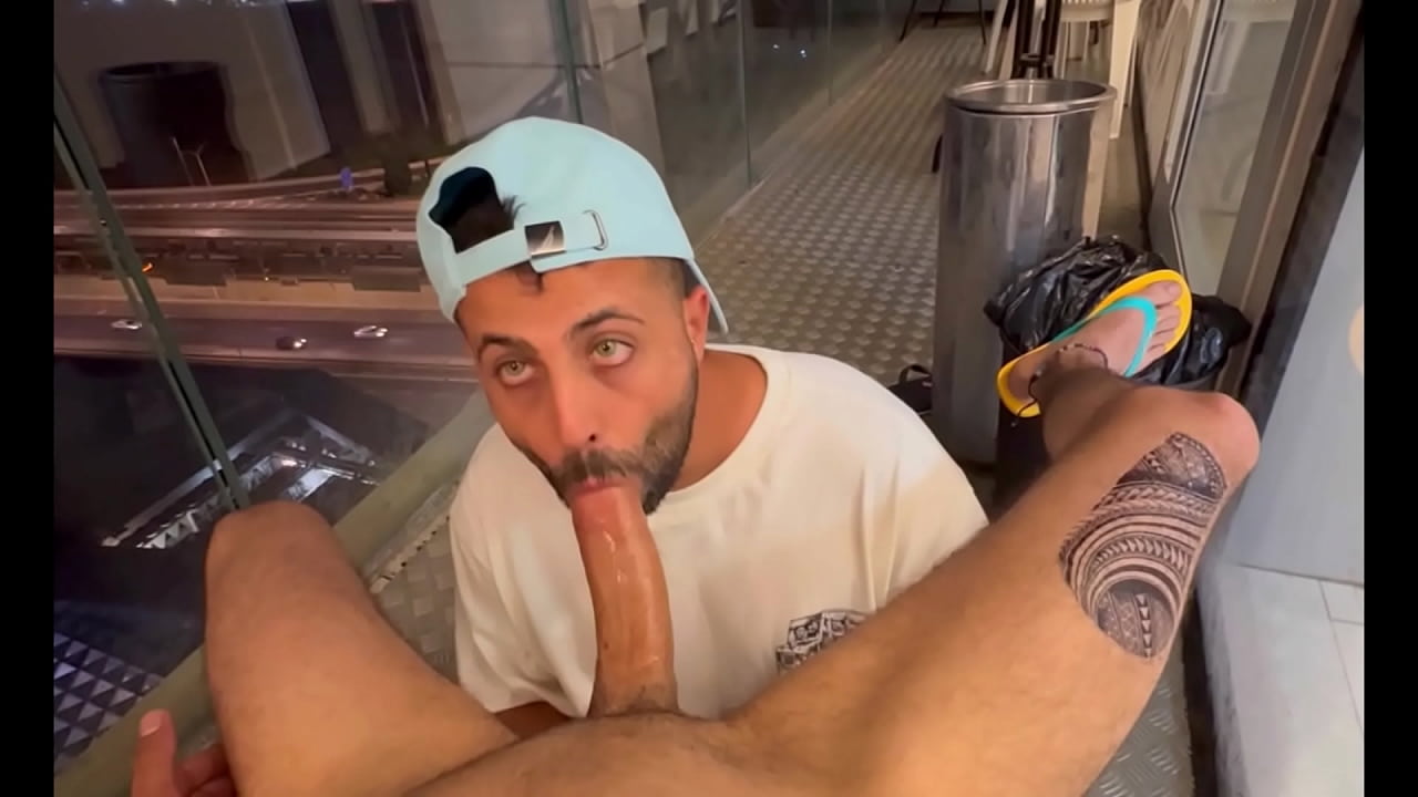 Middle Eastern big cock blowjob on the balcony