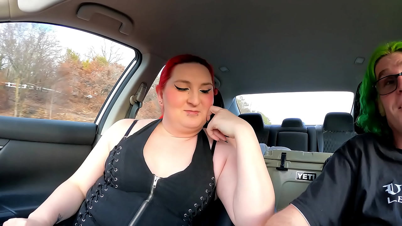 shemale sucks dick in car on public road