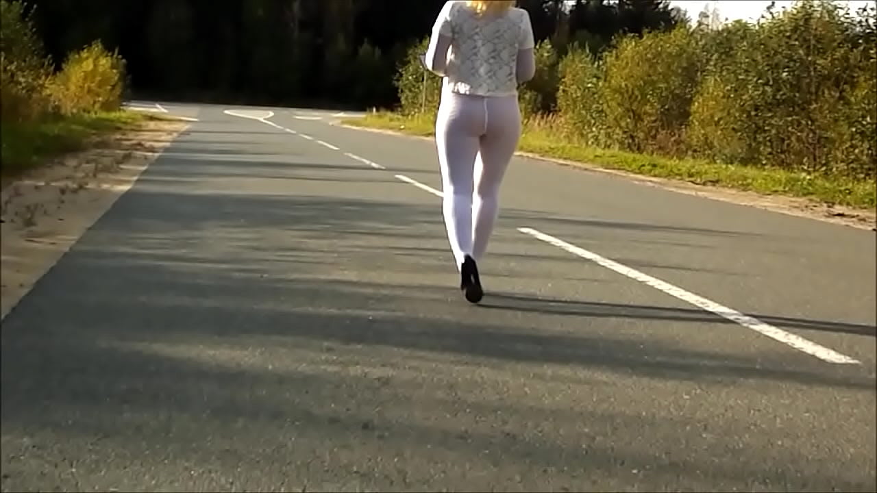 Blonde with big ass in white tights
