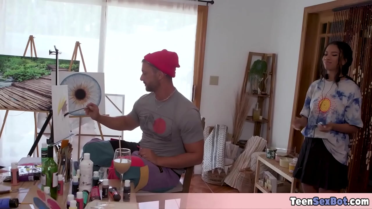 Pretty black teen gets fucked by a painter in the studio