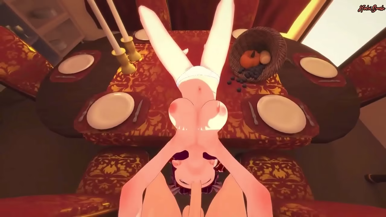 Houshou Marine gets POV mouth fucked on a table before a doggystyle creampie.