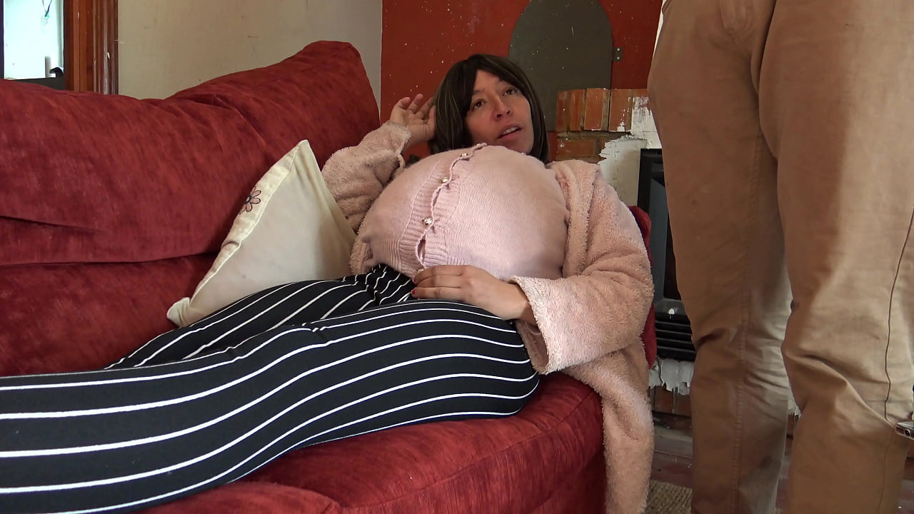 9 months pregnant milf lets stepson creampie her hairy pussy while husband is at work